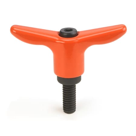 Adjustable Handle, T-Handle Design, Safety Orange Plastic Handle, M10 X 32mm Steel External Thread, 78mm Handle Diameter